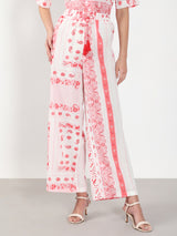 Women's White and Pink Casual Printed Flared Trouser