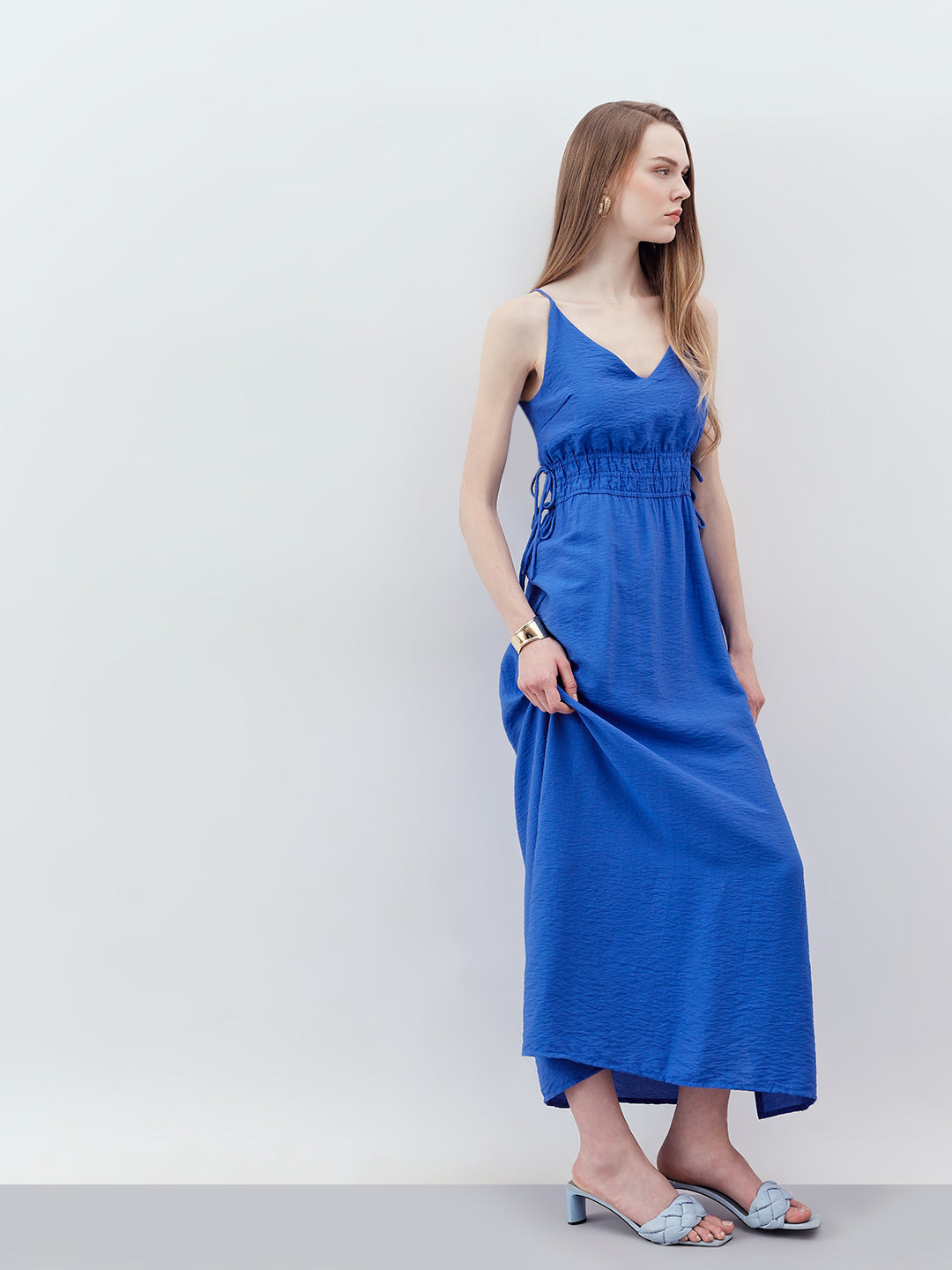 Women's Blue Casual Solid A-Line Dress