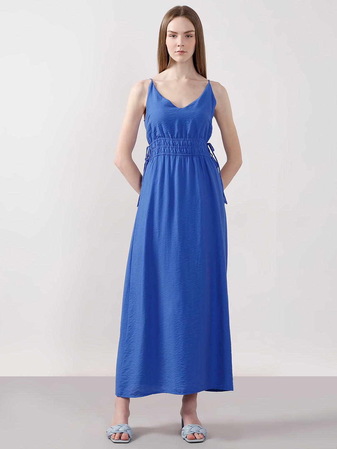 Women's Blue Casual Solid A-Line Dress