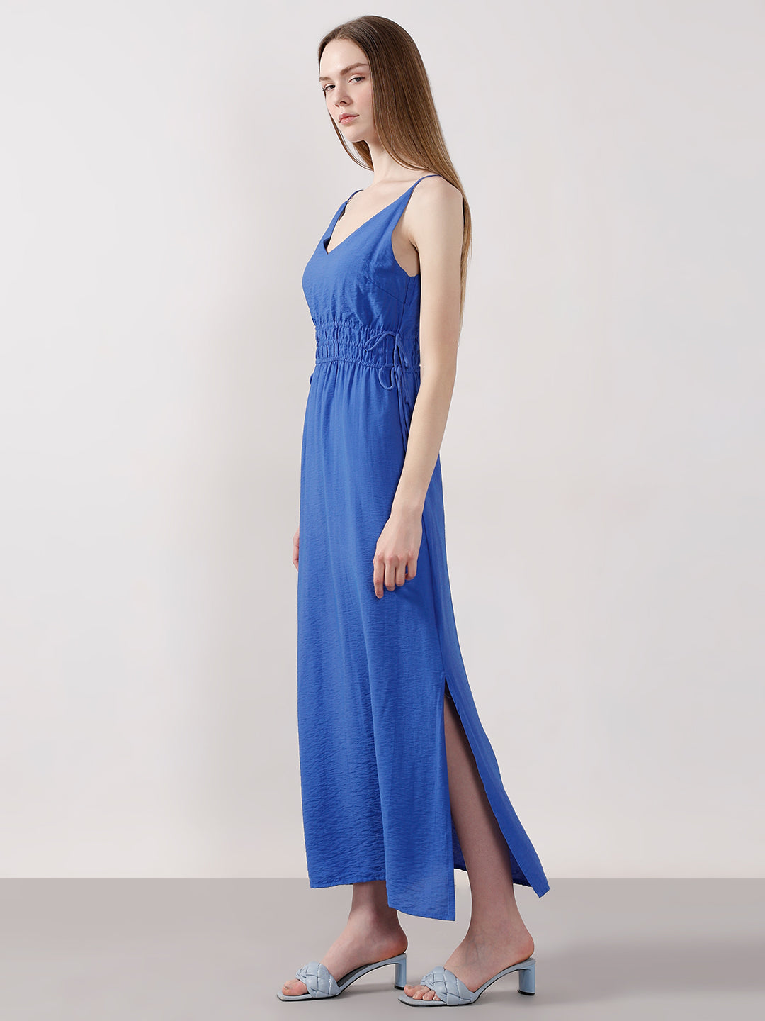Women's Blue Casual Solid A-Line Dress