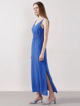 Women's Blue Casual Solid A-Line Dress