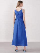 Women's Blue Casual Solid A-Line Dress