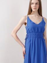 Women's Blue Casual Solid A-Line Dress