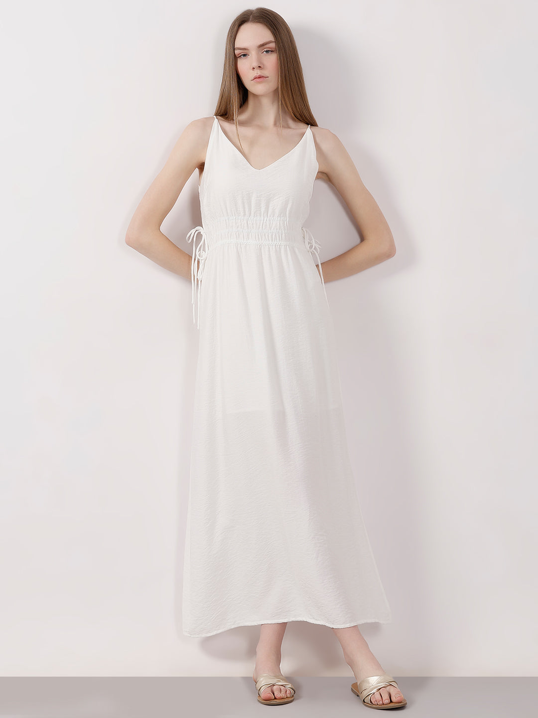 Women's White Casual Solid A-Line Dress