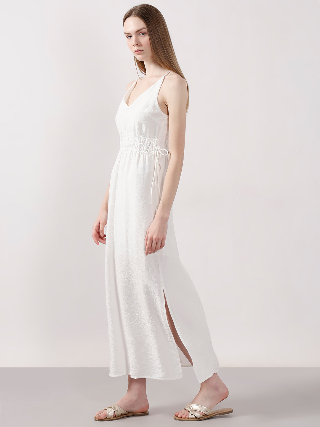 Women's White Casual Solid A-Line Dress