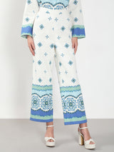 Women's White Casual Printed Straight Pant