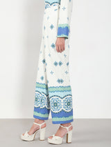 Women's White Casual Printed Straight Pant
