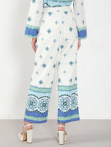 Women's White Casual Printed Straight Pant