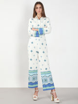 Women's White Casual Printed Straight Pant