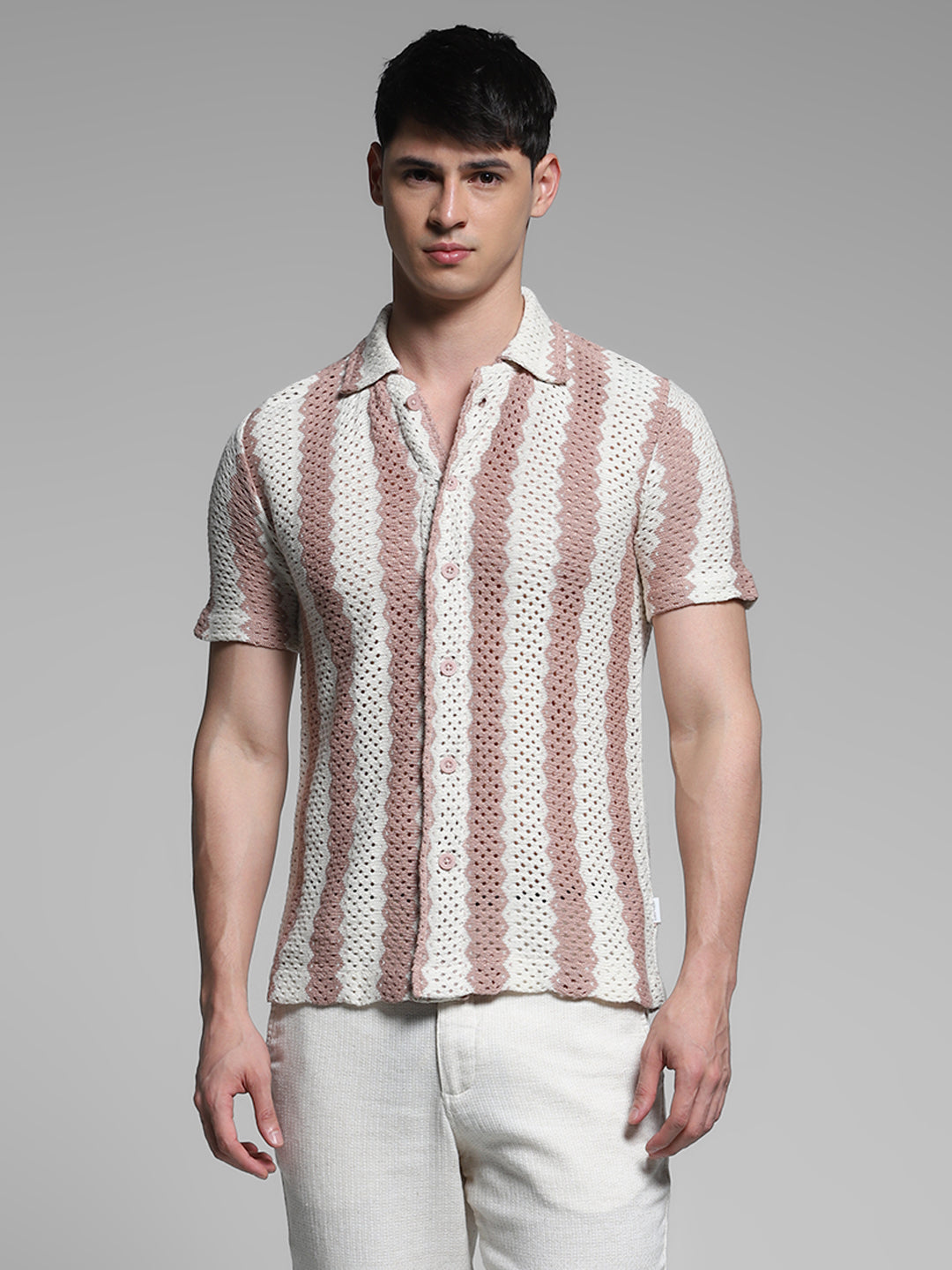 Men's Purple Casual Regular Fit Striped Half Sleeves Tshirt