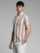 Men's Purple Casual Regular Fit Striped Half Sleeves Tshirt