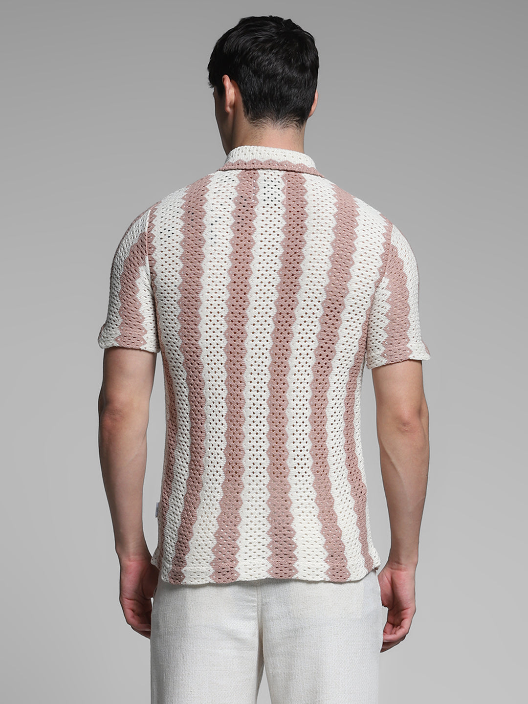 Men's Purple Casual Regular Fit Striped Half Sleeves Tshirt