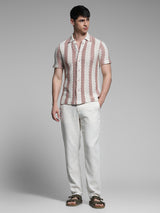 Men's Purple Casual Regular Fit Striped Half Sleeves Tshirt