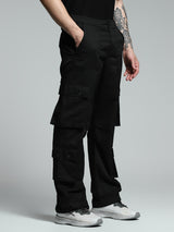 Men's Black Casual Regular Fit Solid  Cargo