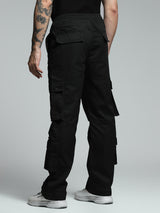 Men's Black Casual Regular Fit Solid  Cargo