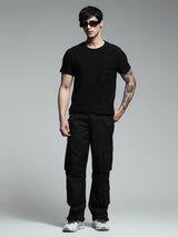 Men's Black Casual Regular Fit Solid  Cargo