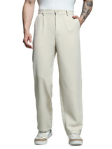 Men's Beige Straight Fit Korean Pants
