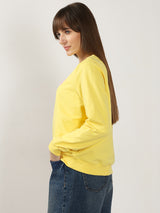 Women's Yellow Casual Regular Fit Full Sleeves Sweatshirt