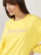 Women's Yellow Casual Regular Fit Full Sleeves Sweatshirt