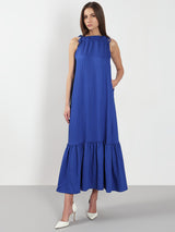 Women's Blue Casual Self-Design Fit & Flared Dress