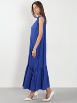 Women's Blue Casual Self-Design Fit & Flared Dress