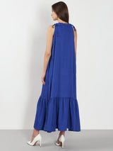 Women's Blue Casual Self-Design Fit & Flared Dress