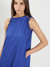 Women's Blue Casual Self-Design Fit & Flared Dress