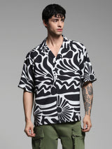 Men's Black Casual Oversized Fit Printed Half Sleeves Shirt