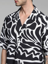 Men's Black Casual Oversized Fit Printed Half Sleeves Shirt
