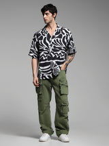 Men's Black Casual Oversized Fit Printed Half Sleeves Shirt