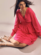 Women's Pink Casual Self-Design Fit & Flared Dress