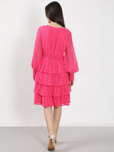 Women's Pink Casual Self-Design Fit & Flared Dress