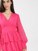 Women's Pink Casual Self-Design Fit & Flared Dress