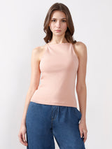 Women's Pink Casual Solid Sleeveless Top
