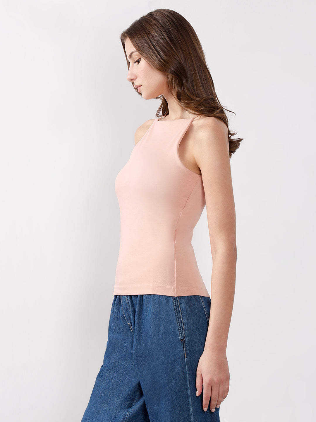 Women's Pink Casual Solid Sleeveless Top
