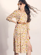 Women's Peach Casual Printed Fit & Flared Dress