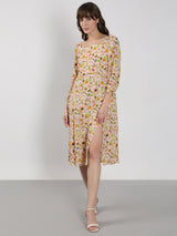 Women's Peach Casual Printed Fit & Flared Dress