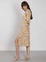 Women's Peach Casual Printed Fit & Flared Dress