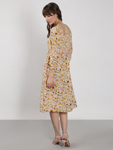 Women's Peach Casual Printed Fit & Flared Dress