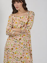 Women's Peach Casual Printed Fit & Flared Dress