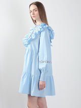 Women's Blue Casual Self-Design Fit & Flared Dress