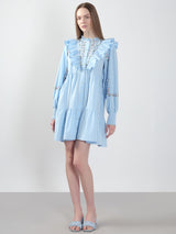 Women's Blue Casual Self-Design Fit & Flared Dress