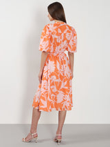 Women's Orange Casual Printed Fit & Flared Dress