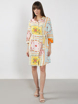 Women's White Casual Printed Straight A-Line Dress