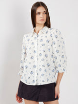 Women's White Casual Printed Half Sleeves Shirt
