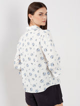Women's White Casual Printed Half Sleeves Shirt