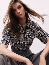 Women's Black Casual Printed Half Sleeves Shirt