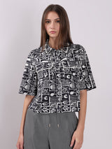 Women's Black Casual Printed Half Sleeves Shirt