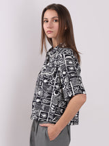 Women's Black Casual Printed Half Sleeves Shirt