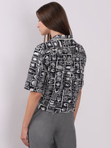 Women's Black Casual Printed Half Sleeves Shirt